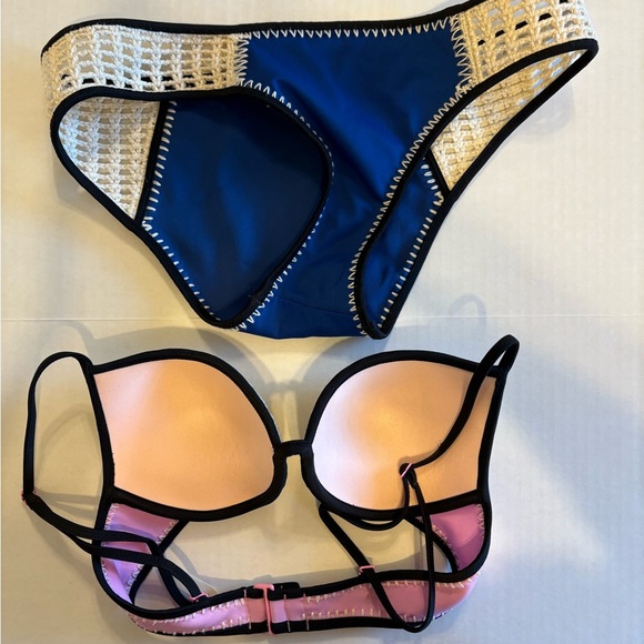 Victoria’s Secret pink & blue & crochet two piece swimsuit bikini size 34B M - Picture 6 of 10